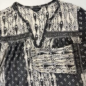 Lucky Brand Top Sz L  Floral Boho Indie CottageCore Peasant Hippie Black Casual